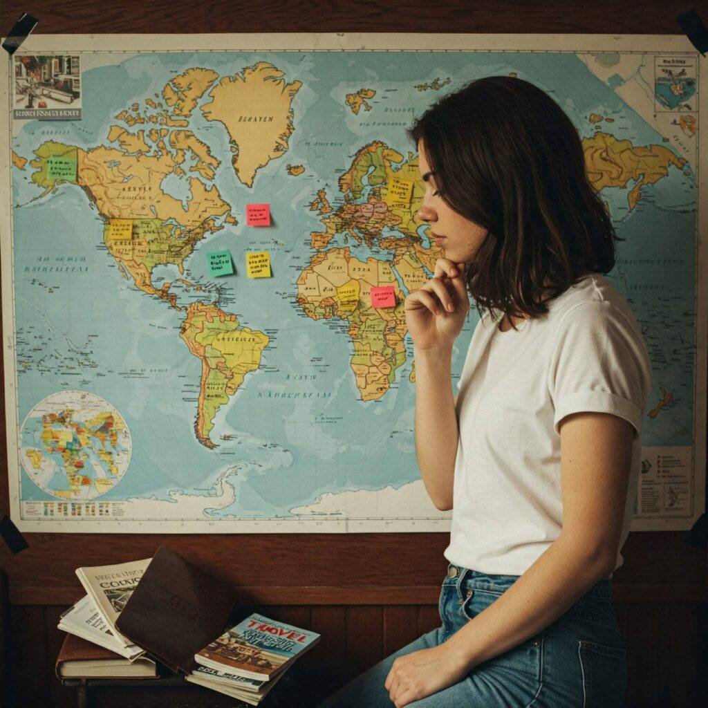 Person looking at world map, 'Dream and Decide' image