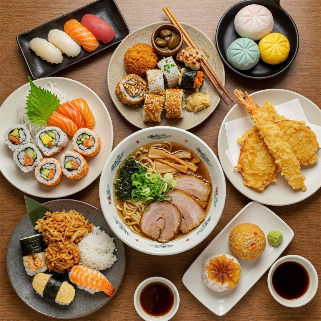 Diverse Japanese culinary dishes