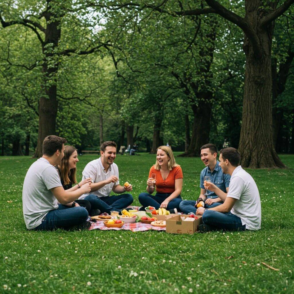 people enjoying a picnic in a park
