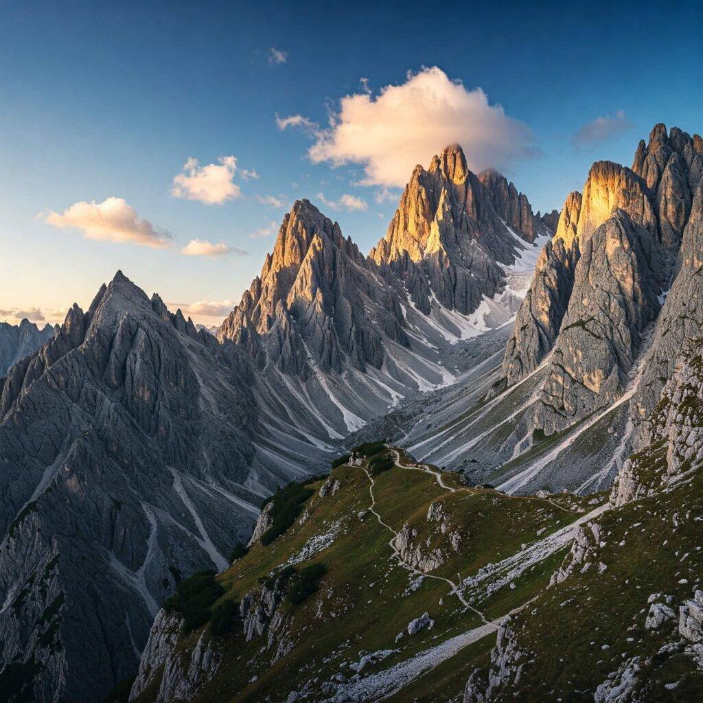 Hiker in majestic mountain landscape